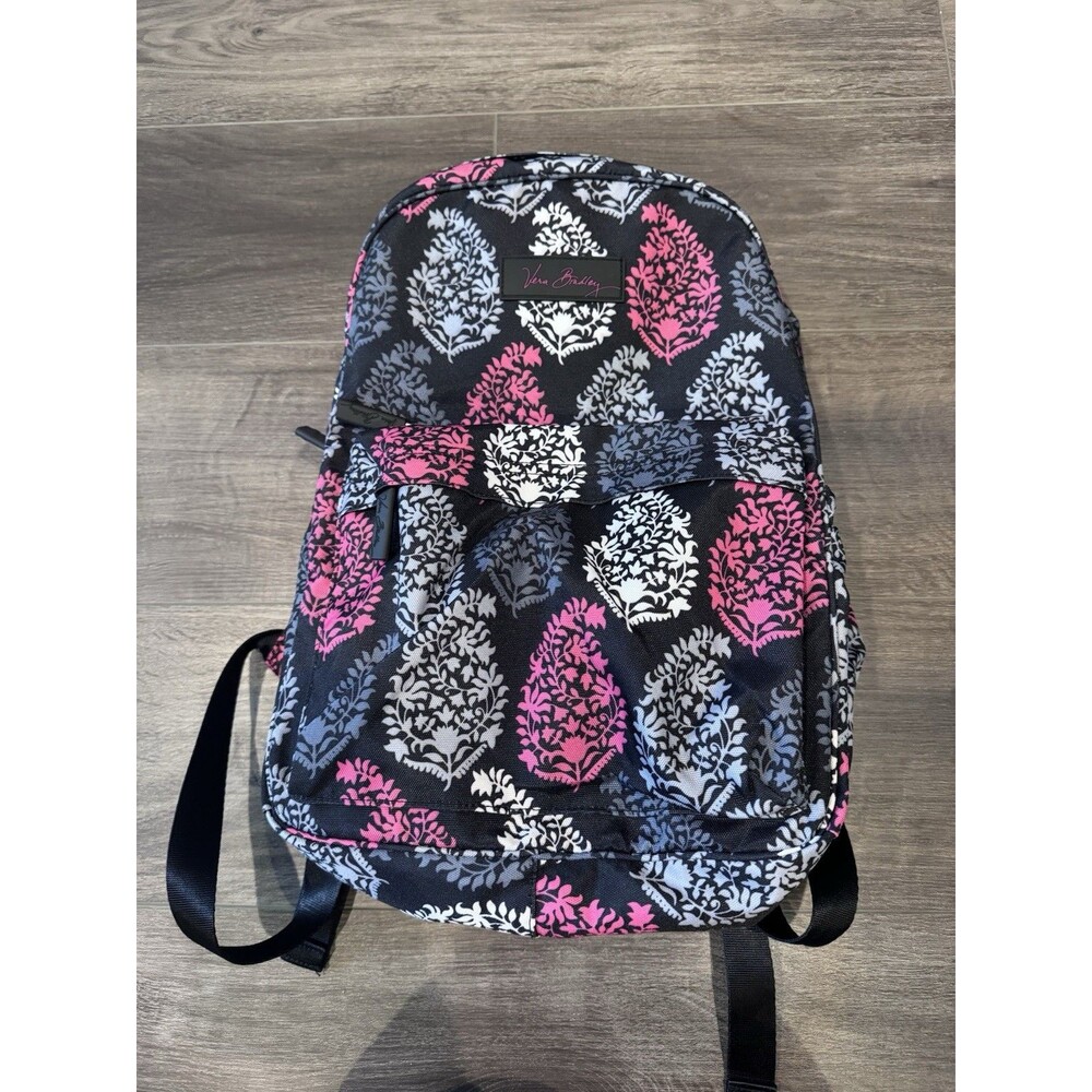 Vera Bradley Bookbag Black/Pink/Gray Excellent Used Condition, Front Pocket